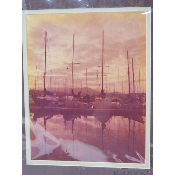 Vintage Mark Reuben Gallery San Francisco Matted Docked Boats Mountains - Picture 4 of 8